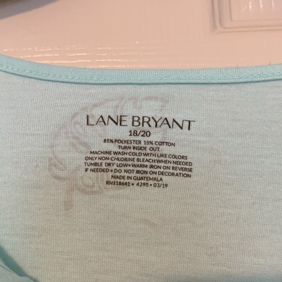 Lane Bryant Women’s Mint Green V-Neck Tee with Silver Leaves EUC 18/20 - Picture 3 of 4